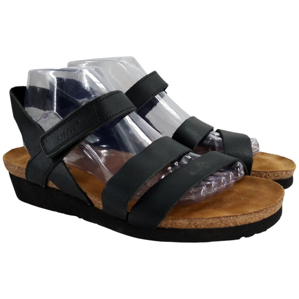 Naot Kayla Black Leather Wedge Comfort Sandals Size 42 US 11 Walking Cork